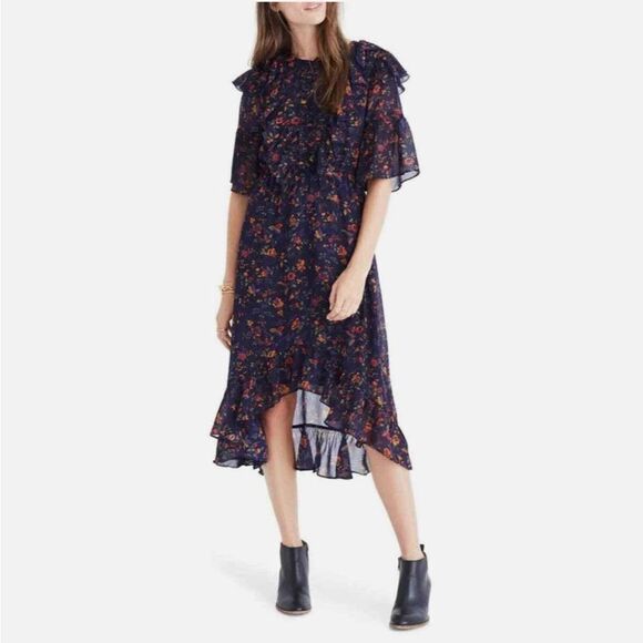 Madewell Dresses & Skirts - Madewell Juliet Raised Hem Midi Dress Oriental Floral Midnight 12